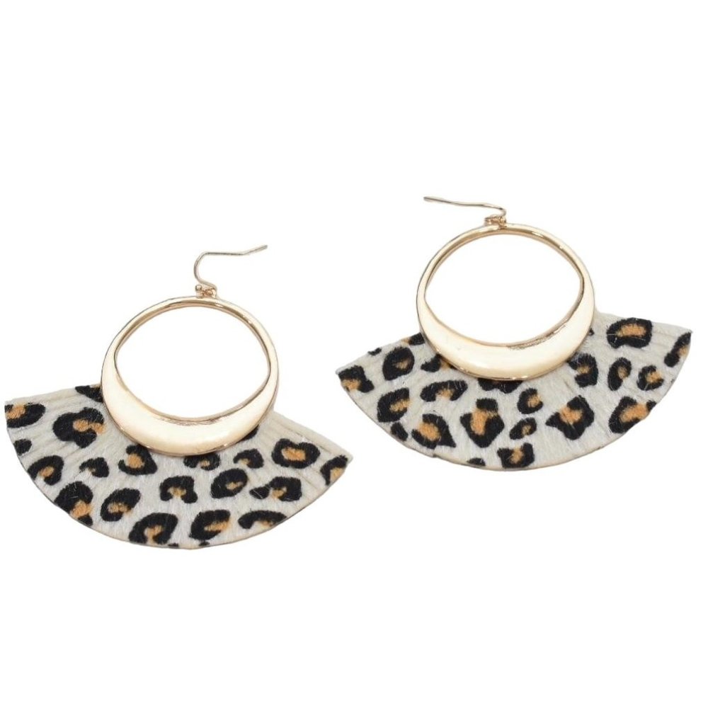 La Lune Gold & White Leopard Print Earrings